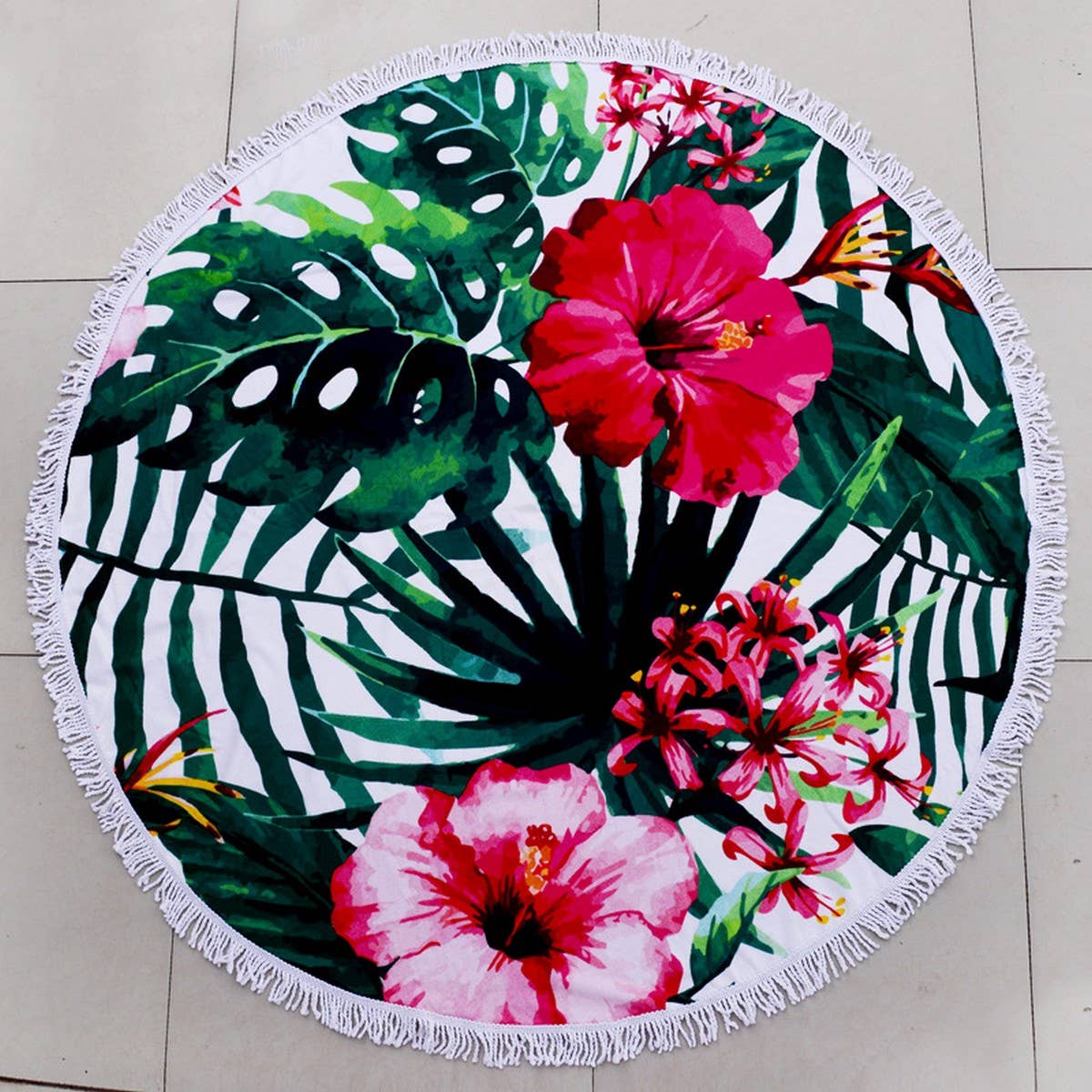 Round Microfiber Tassel Beach Towel Blanket