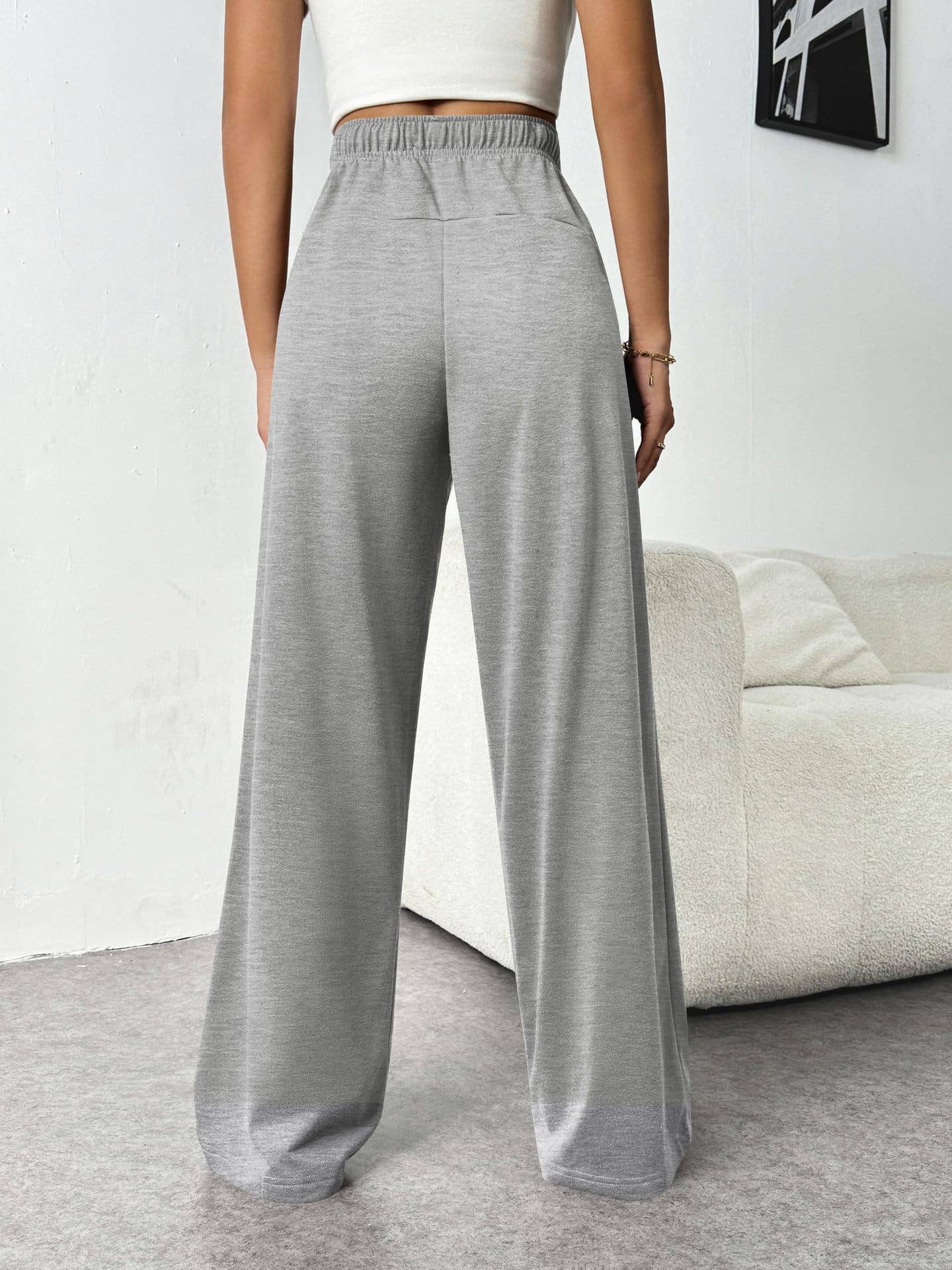 ELASTIC-WAIST CASUAL STRAIGHT LEG WIDE-LEG PANTS