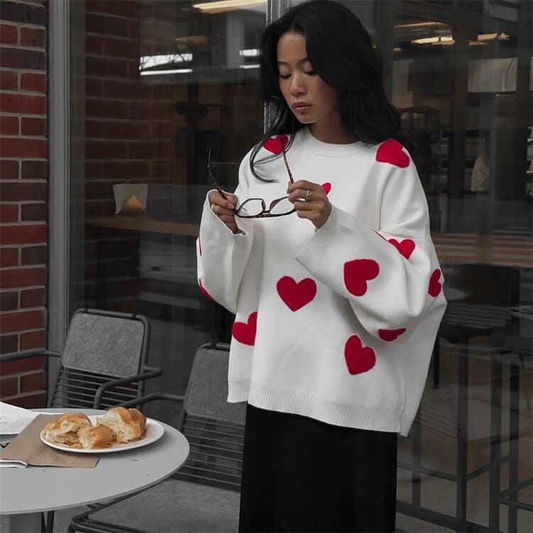 LONG SLEEVE LOOSE EMBROIDERED CREW-NECK SWEATER