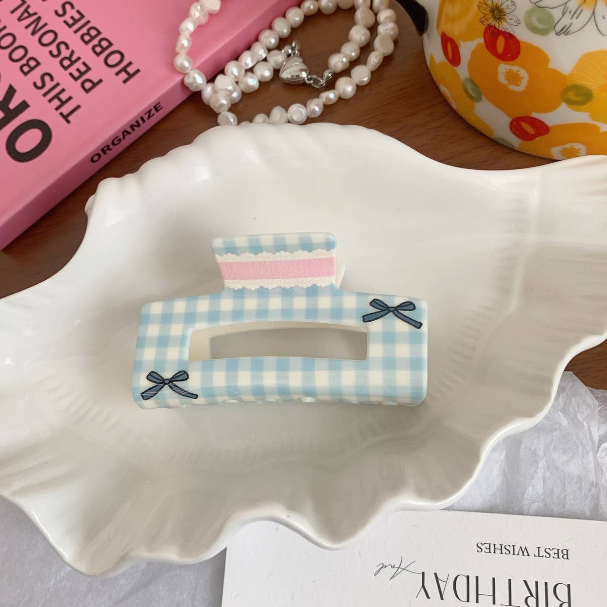 Cute Acrylic Floral Plaid Bow Hair Clip Shark Clip