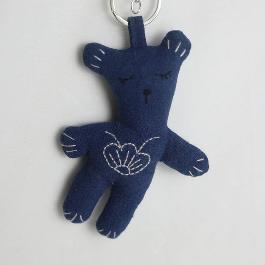 Embroidered Indigo Bear Plush Charm