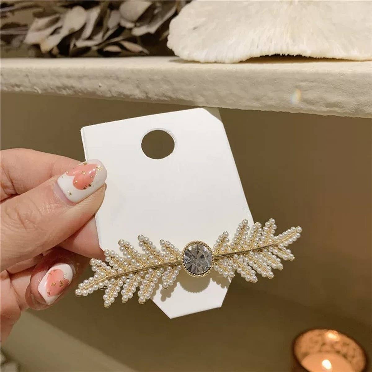 Leaf Pearl Hair Clip, Spring Fairy Side Pin