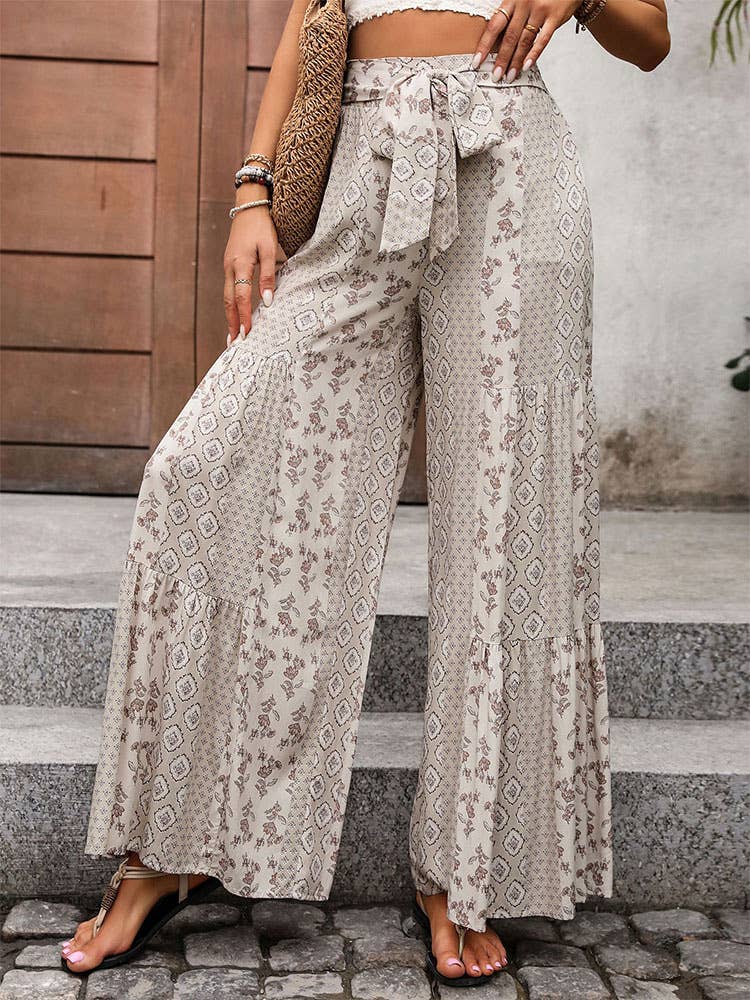 LACE-UP PATCHWORK WIDE-LEG PANTS