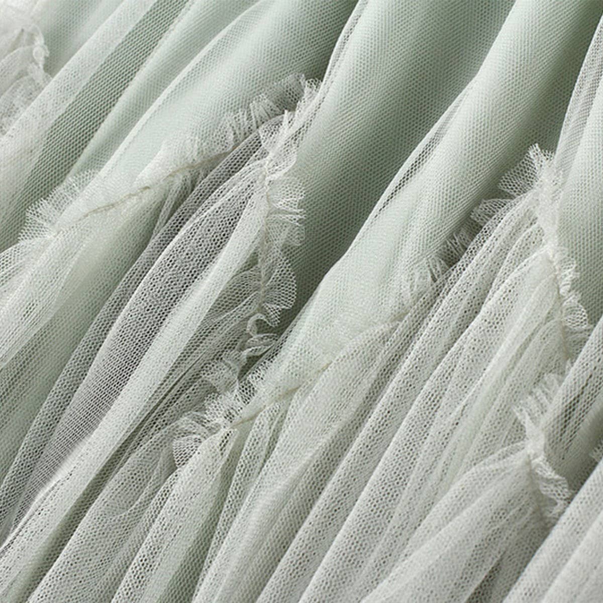 Irregular Pleated Tulle Midi Skirt with Volume