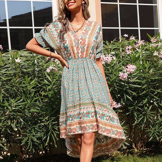 Printed irregular Bohemian dress