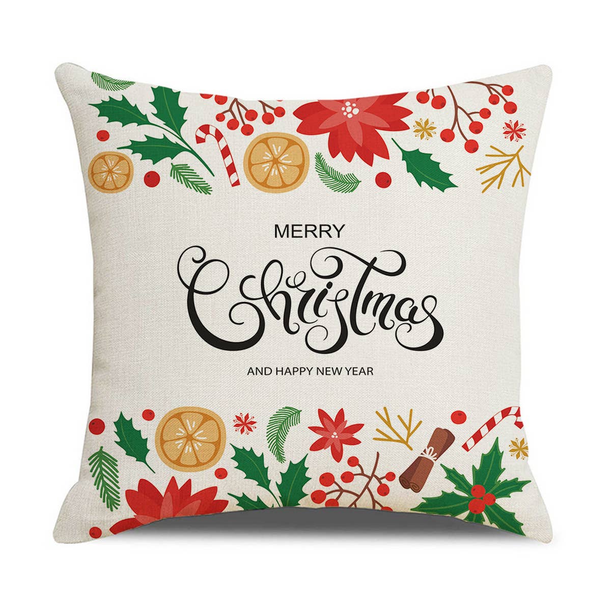 CHRISTMAS FESTIVE FLOWERS AND LEAVES PILLOWCASE