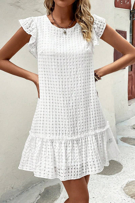 CWDSD8224_CASUAL SOLID COLOR RUFFLED SHORT-SLEEVED DRESS