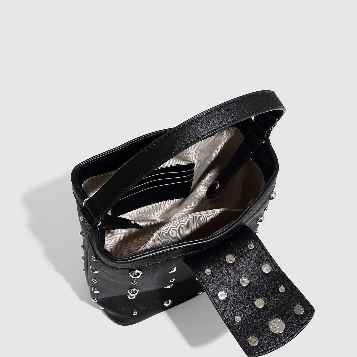 New Metallic Polka Dot Studded Shoulder Bag_CWAB5721