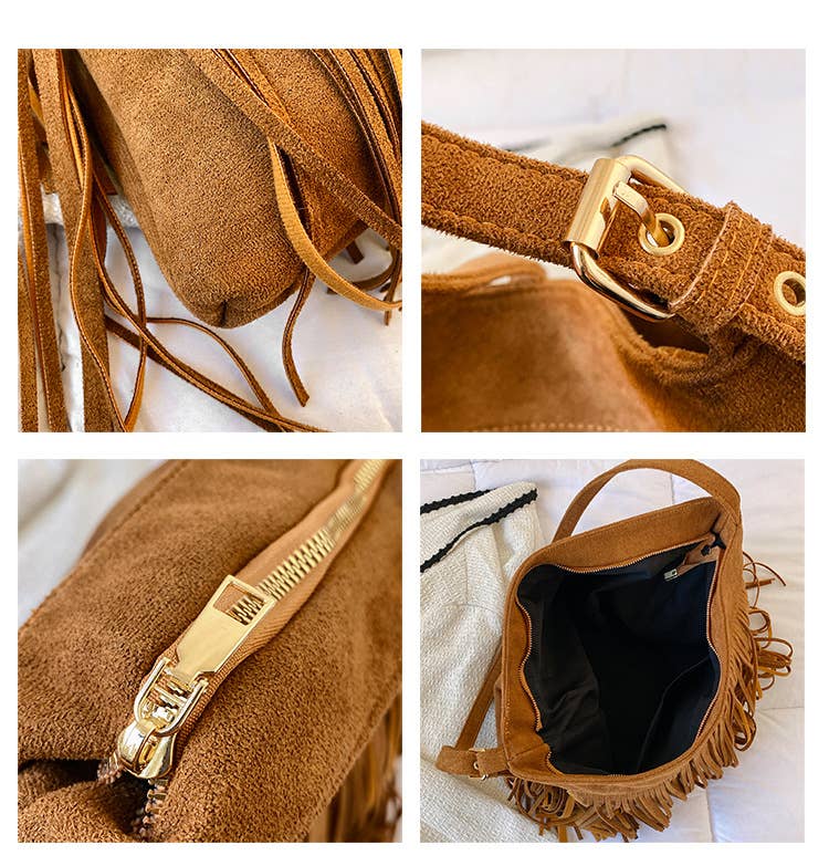 Fashionable fringed large-capacity crossbody bag