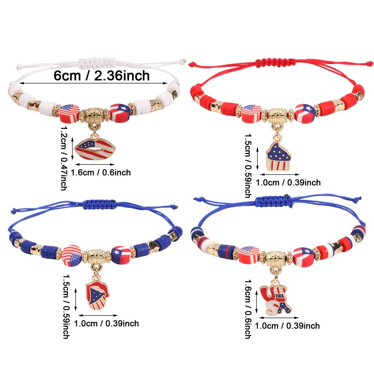 CWAJE05715_PATRIOTIC USA FLAG RED WHITE BLUE WOVEN BRACELET