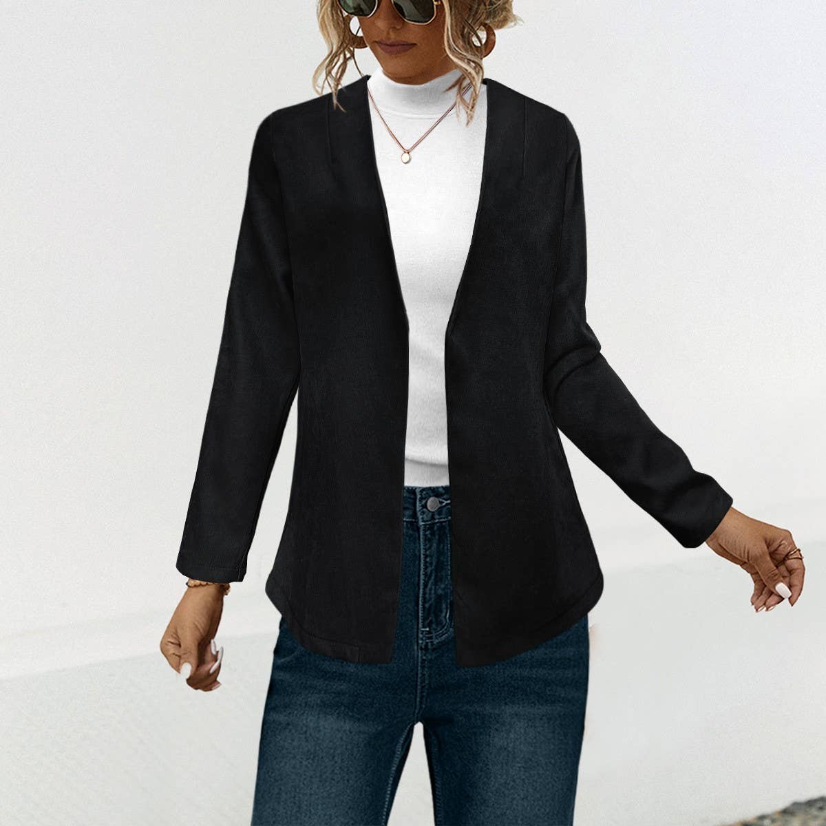 Solid color lapel casual button-down suit jacket