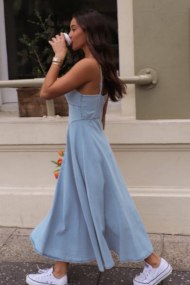 CWDMD5654_SLEEVELESS DENIM LOOK SLIM FIT CAMI DRESS