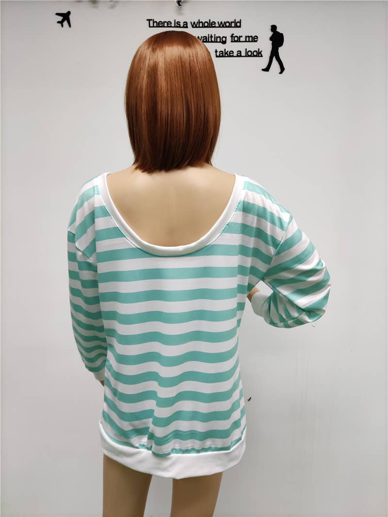 STRIPED BACK CUT-OUT STRIPED CASUAL POCKET HOODIE
