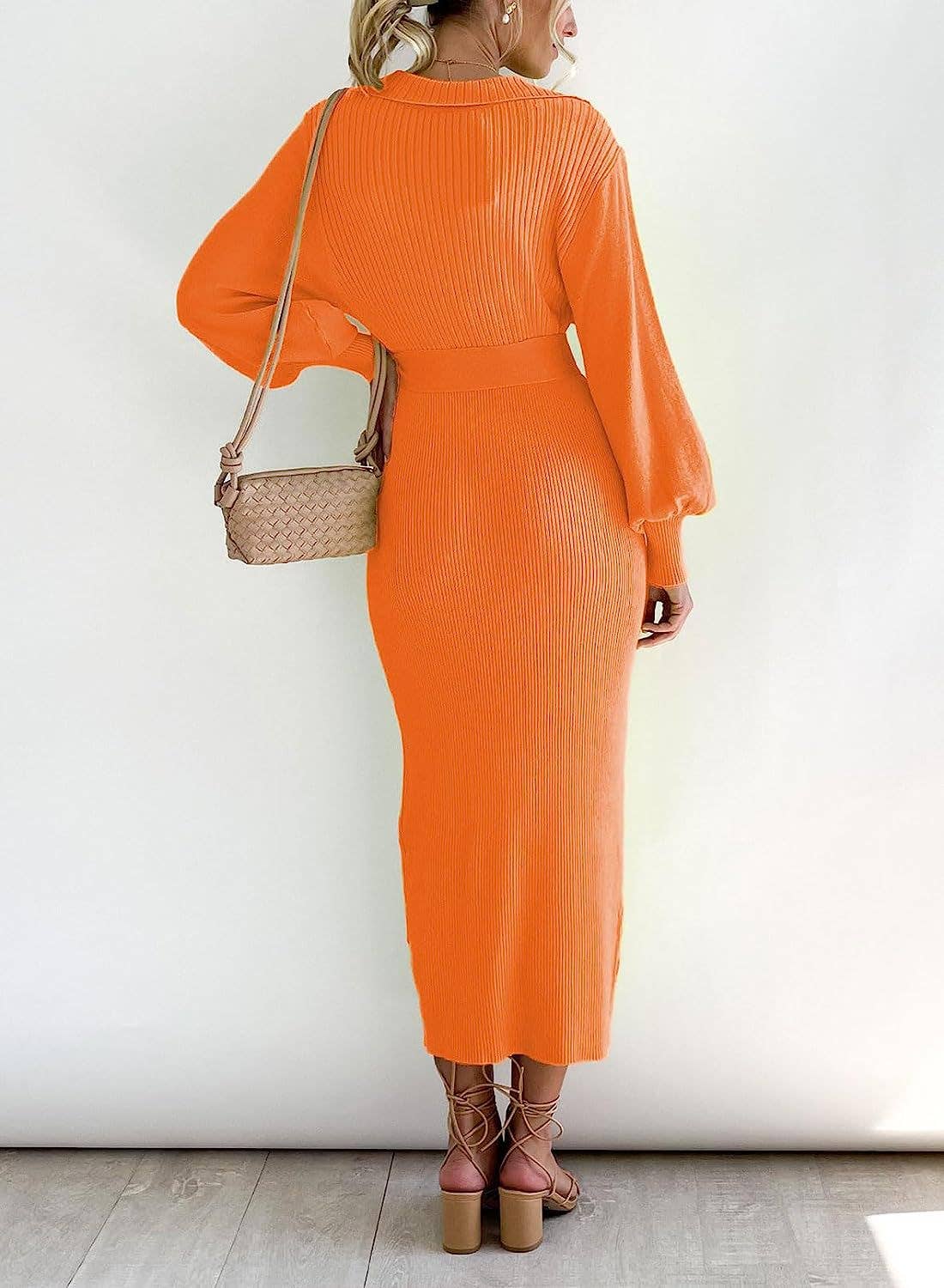 V-NECK SEXY KNIT SHEATH LACE-UP DRESS