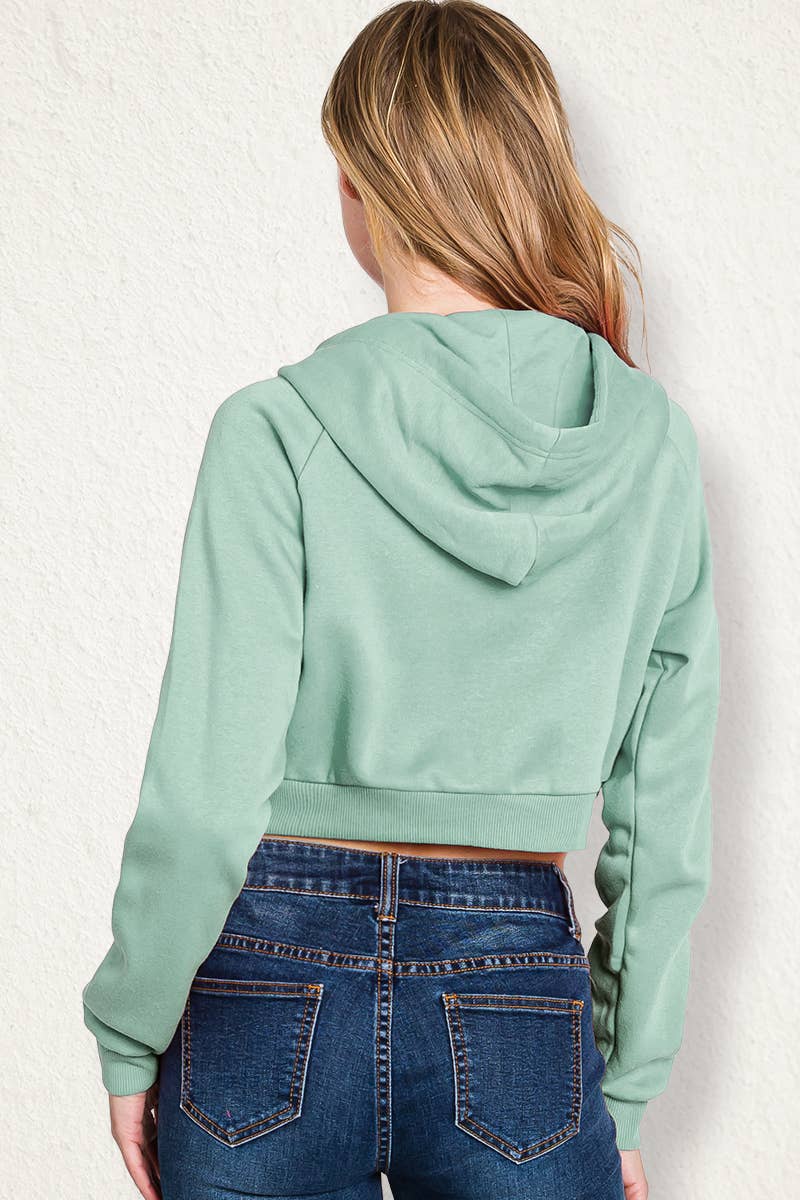 CWOHOL445_Lightweight Zip-up Hoodie Cropped Sweatshirt
