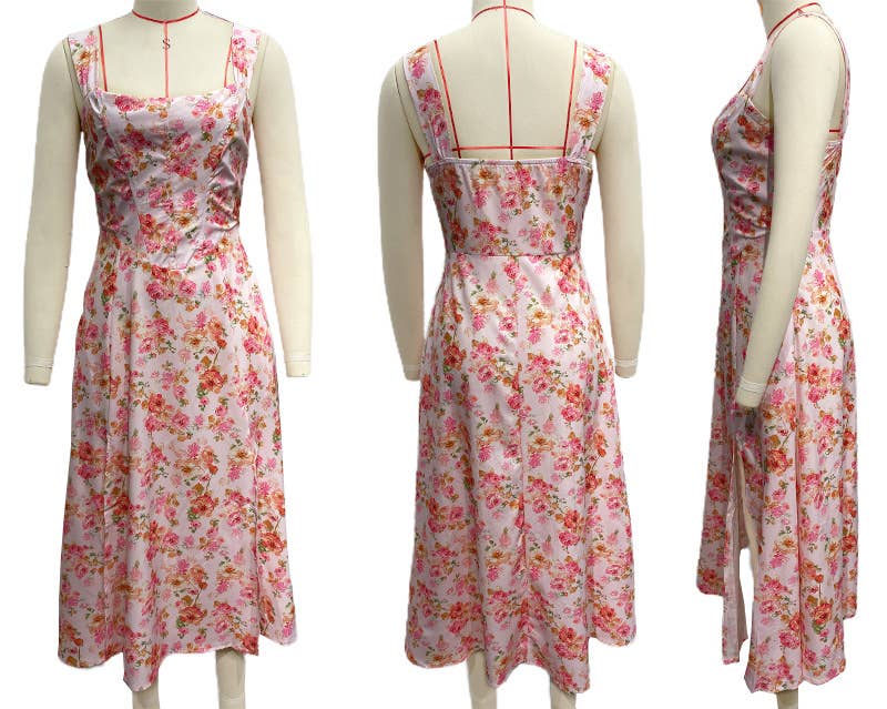 SKINNY SEXY SPLIT FLORAL DRESS WITH HALTER