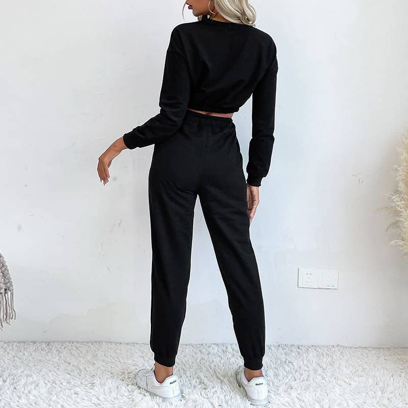 Knotted sweatshirt and long pants sportswear set