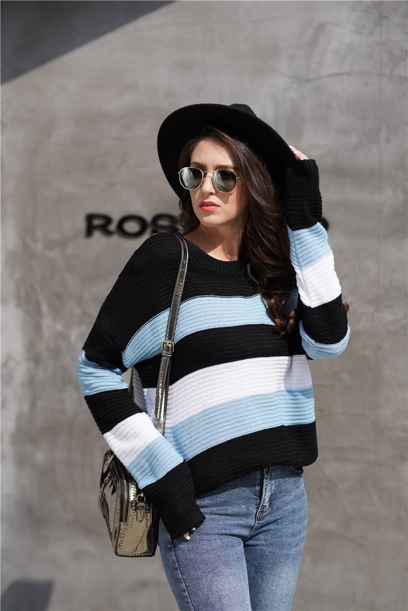 INTERCOLOR PATCHWORK PULLOVER LOOSE SWEATER