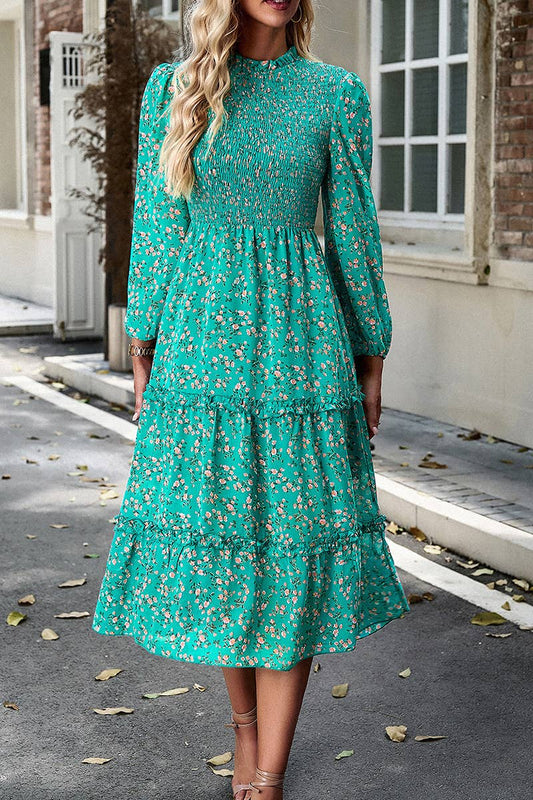 WOMENS CASUAL FLORAL WOODEN EAR EDGE DRESS_CWDMD0711