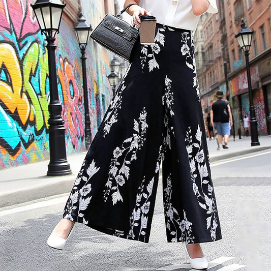 Pendant wide-leg print temperament slim pants
