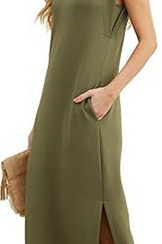 CWDMD5904_SLEEVELESS SPLIT HEM POCKET MAXI BEACH DRESS