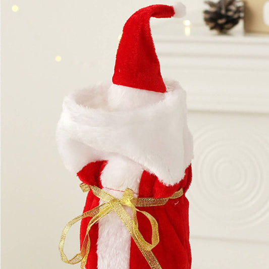 CWMM9636_CHRISTMAS RESTAURANT DRAWSTRING WINE BOTTLE HOLDER