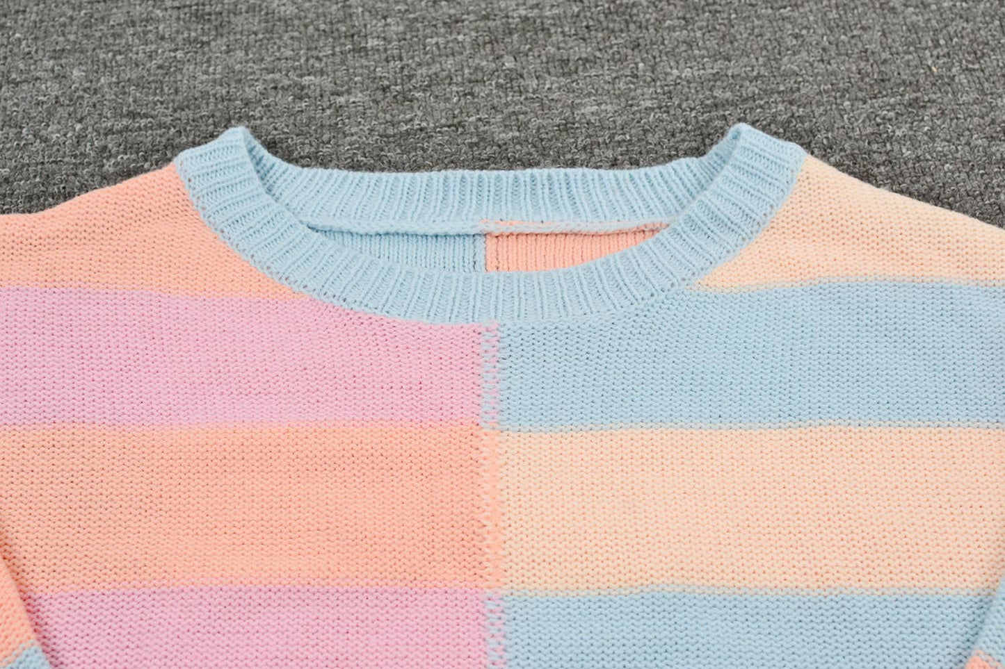 STRIPED CONTRA COLOR CREW NECK SWEATER PULLOVER