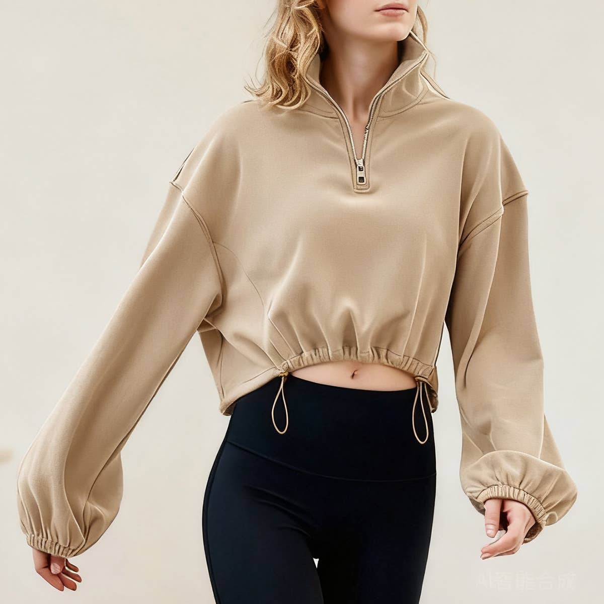 Adjustable hem semi-zipper fleece hoodie