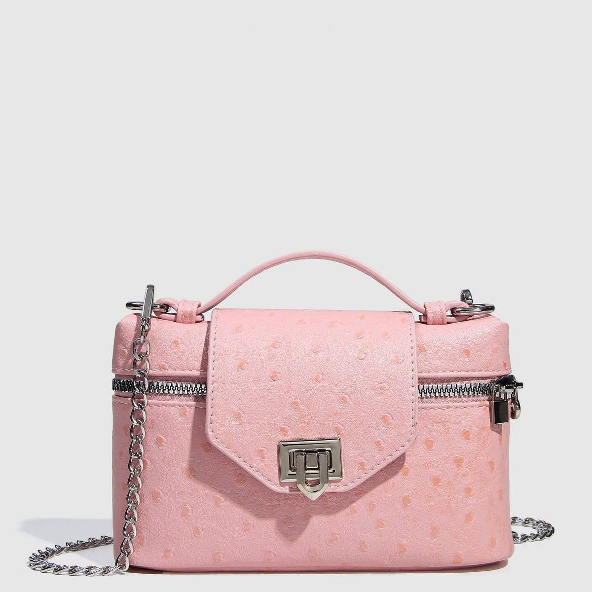 New Ostrich Texture Boxy Chain Shoulder Bag_CWAB5719