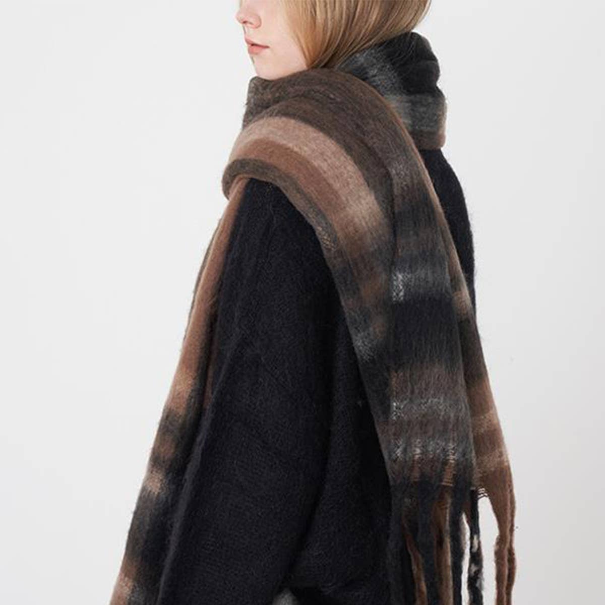French Retro Plaid Scarf - Winter Tassel Wrap