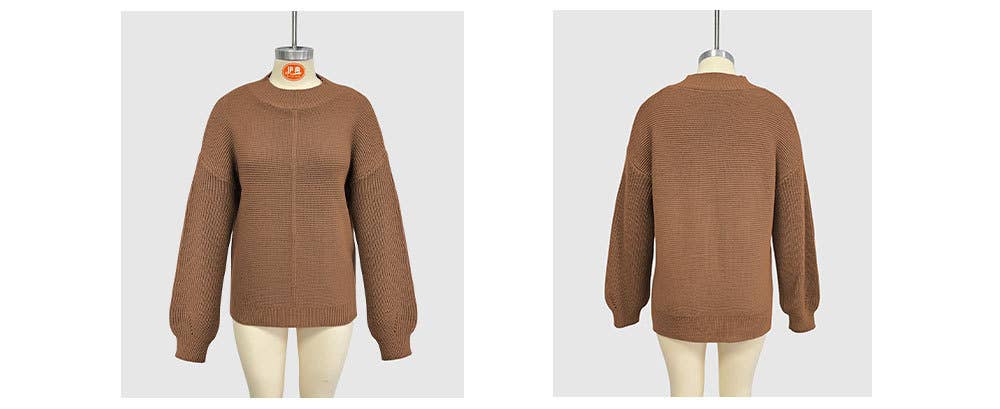 Solid color semi-high neck loose sweater