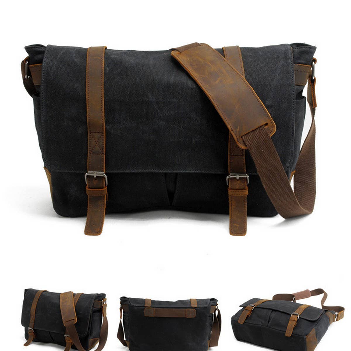 Waxed Canvas Laptop Satchel with Leather Trim_CWAB5568
