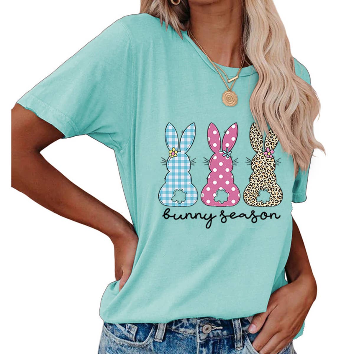 EASTER ROUND NECK LOOSE BUNNY PRINT T SHIRT_CWTTS0856