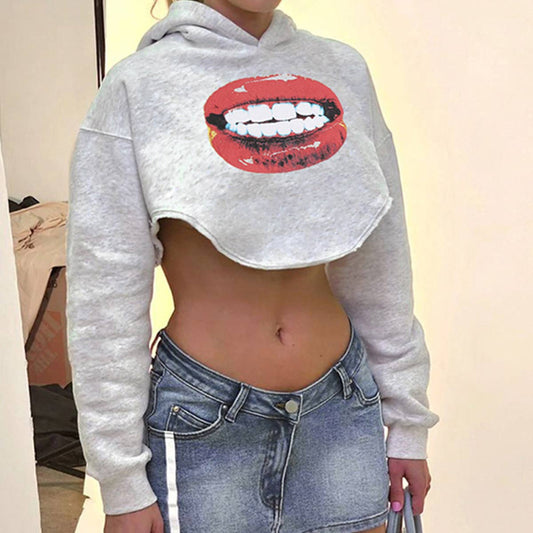 INDIVIDUAL PRINT LOOSE HOODED SHORT HOODIE