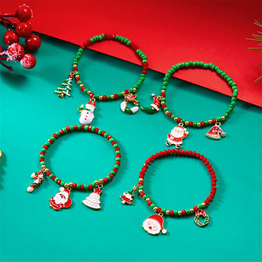 CHRISTMAS CANE PENDANT RICE BEAD BRACELET