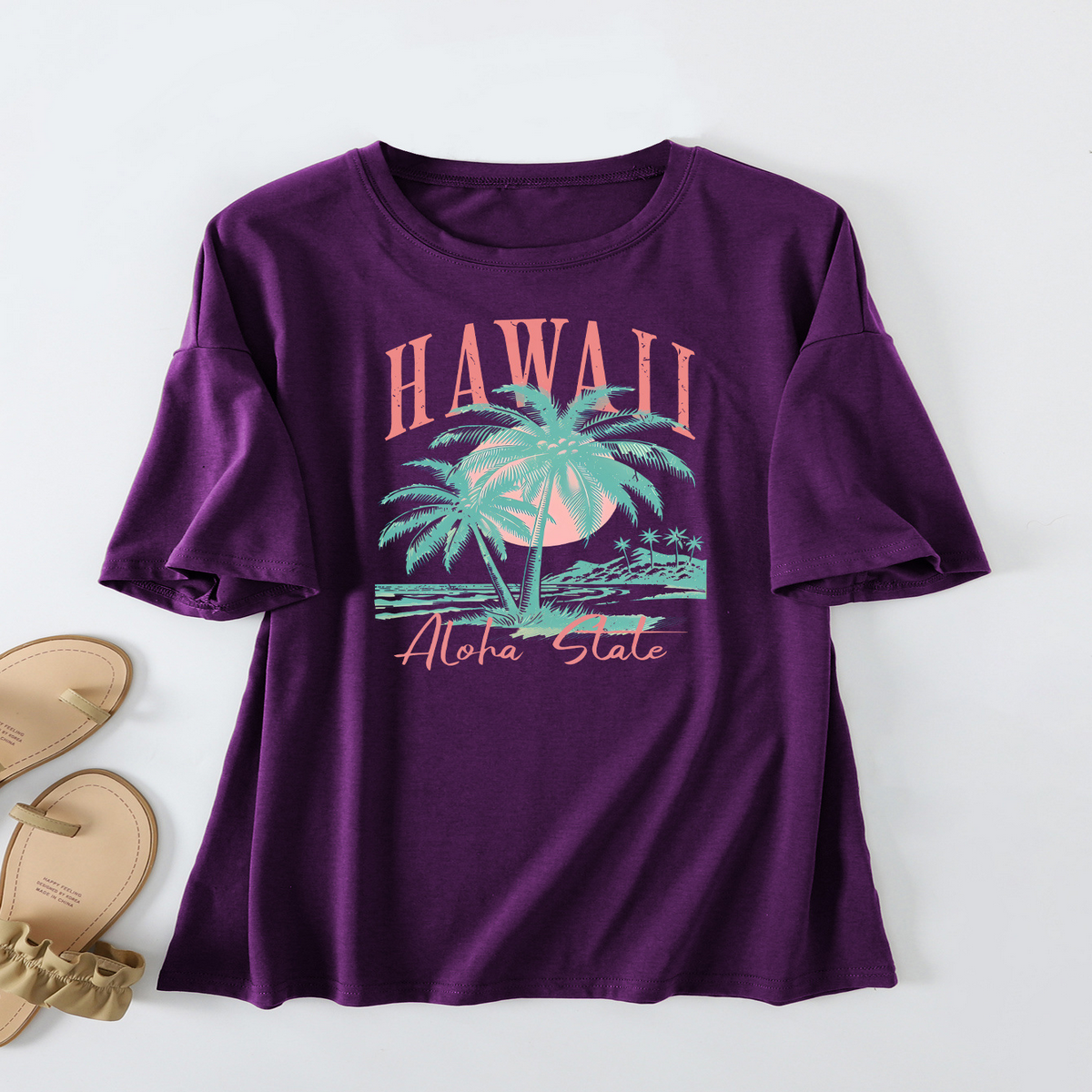 Casual Coconut Tree Tee for Women, Oversized_CWTTS1467