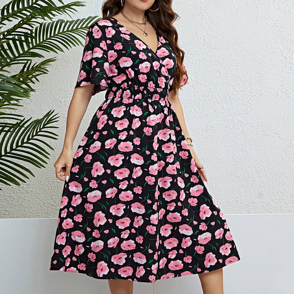 Oversized printed waist slimming dress_CWDSD3387