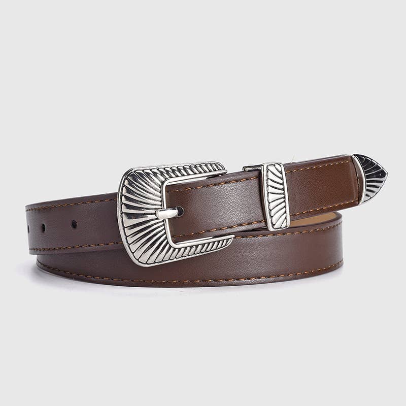 Retro silver buckle simple and versatile belt