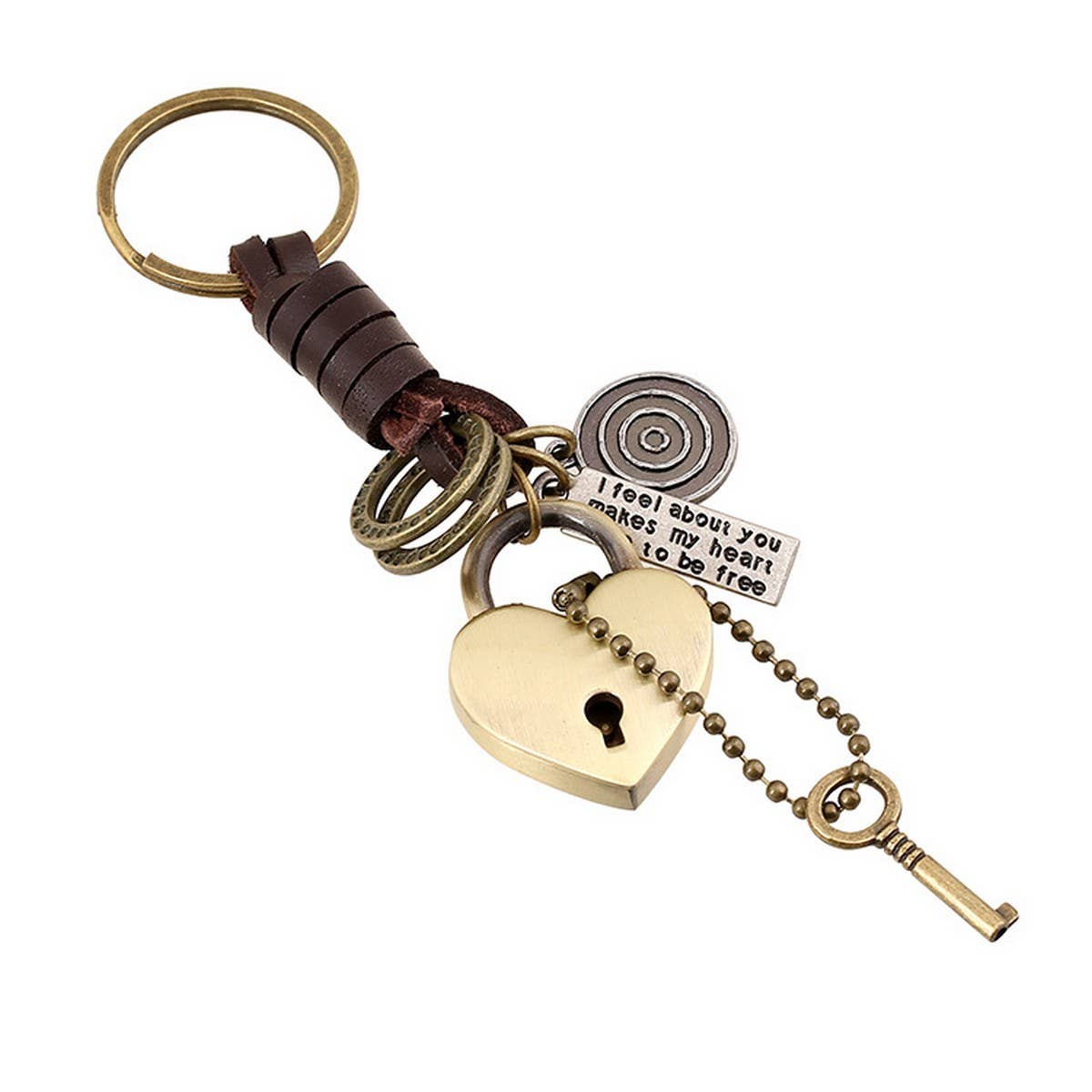 RETRO ALLOY LOVE LOCK COWHIDE KEYCHAIN_CWMM4702