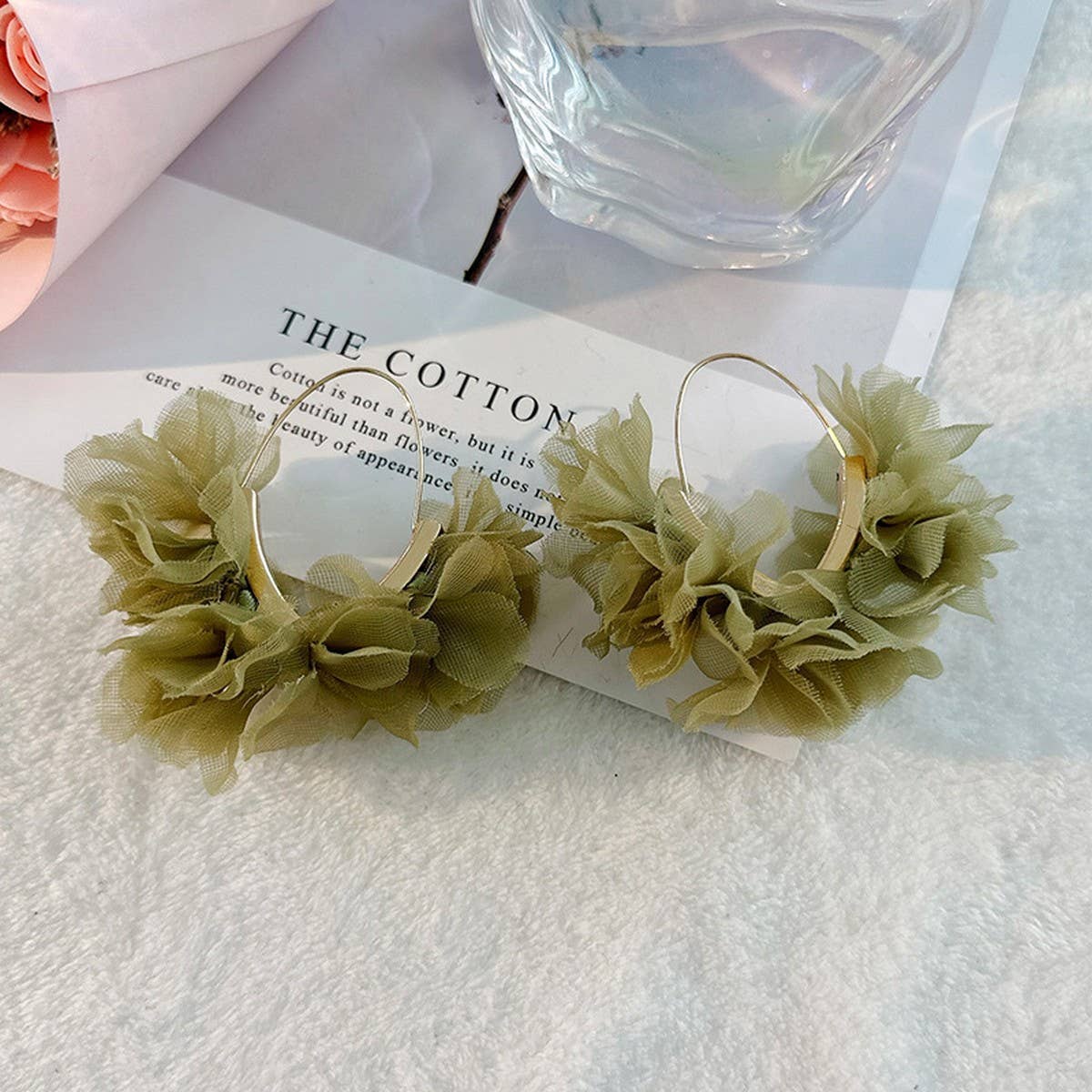 Handmade Fabric Flower V-Shape Ear Cuffs