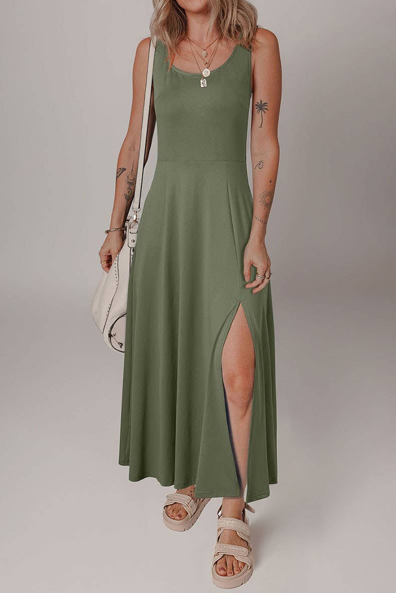 Elegant solid-color fashion sleeveless dress