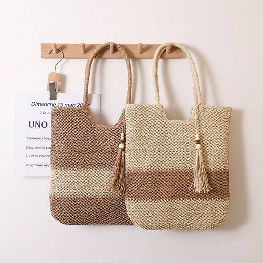 CASUAL WOVEN TWO-COLOR BEACH BAG WOVEN BAG_CWAB1861