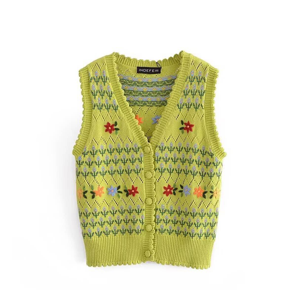 V-neck single breasted floral embellished vest