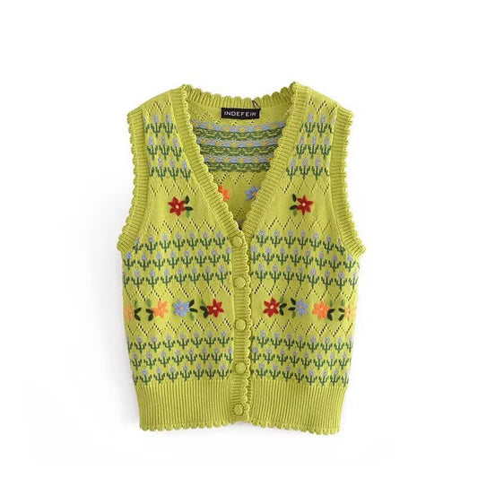 V-neck single breasted floral embellished vest