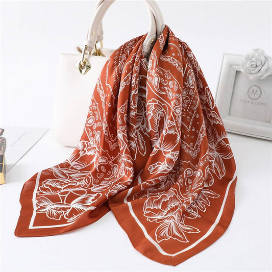 27in Paisley Lace Print Satin Square Scarf Women_CWASC1435