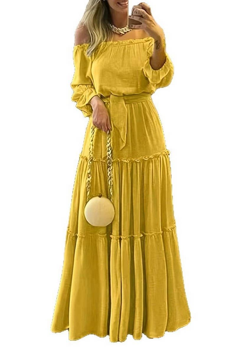 CWDMD6396_SUMMER COMMUTING STITCHING ONE-SHOULDER DRESS