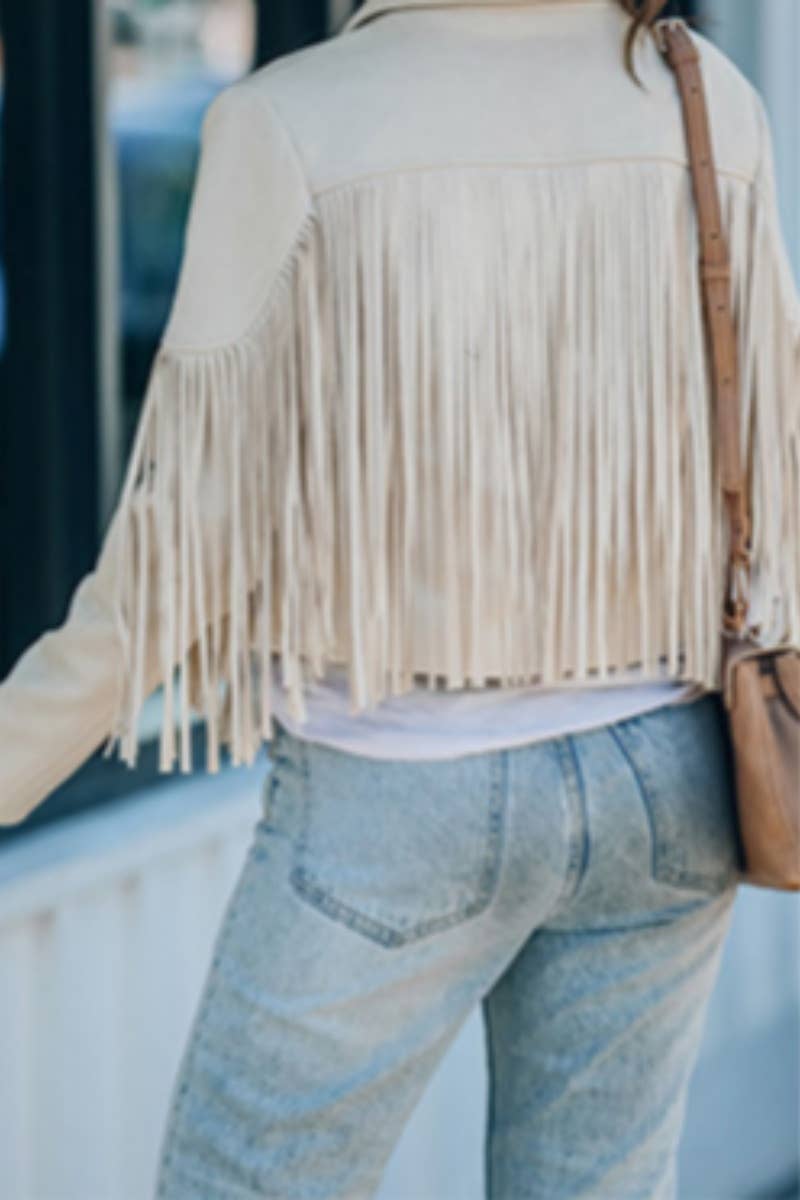 CWOCO1046_SOLID COLOR FRINGED BAT-SLEEVE JACKET SHORT