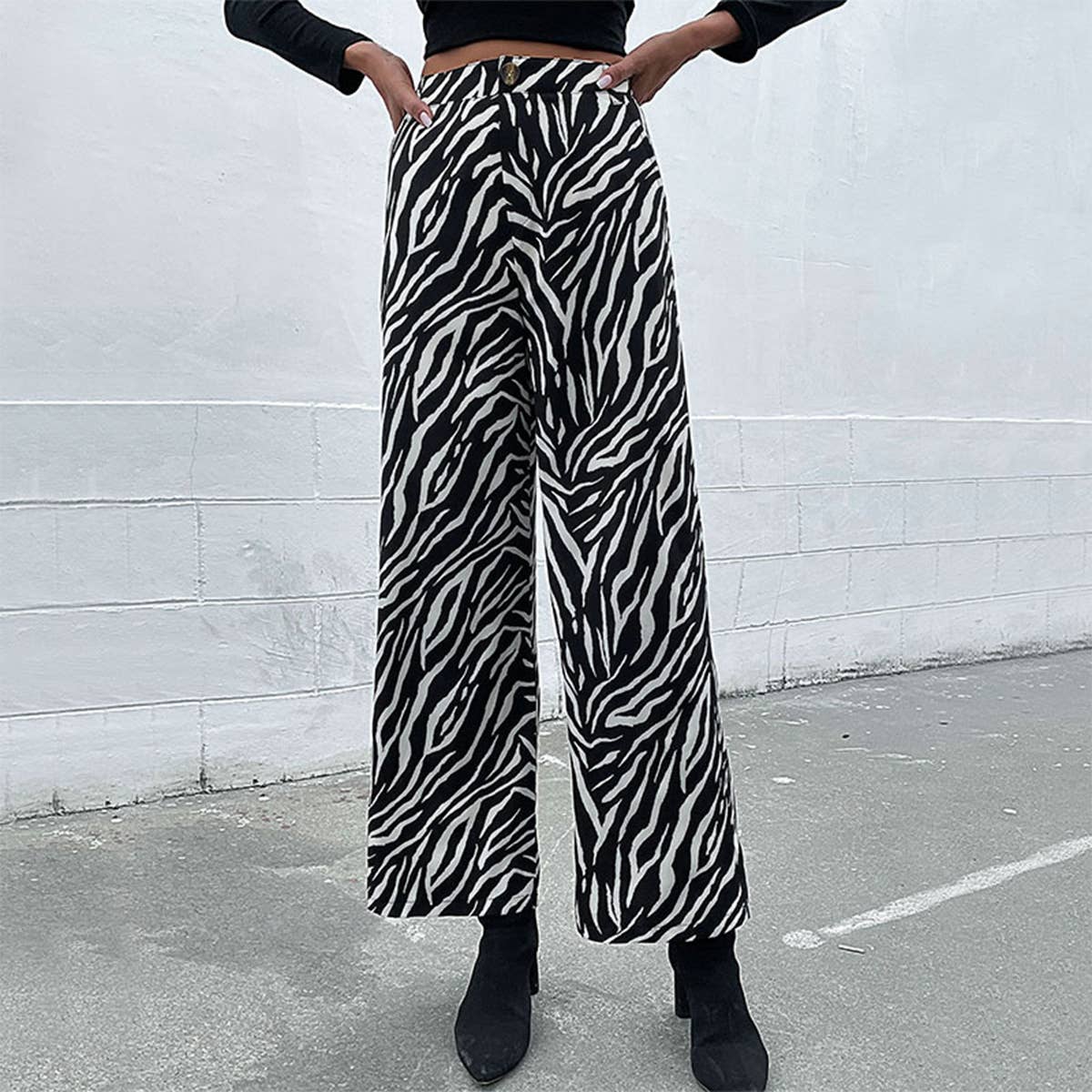 COMMUTER ZEBRA-PRINT FASHION WIDE-LEG PANTS