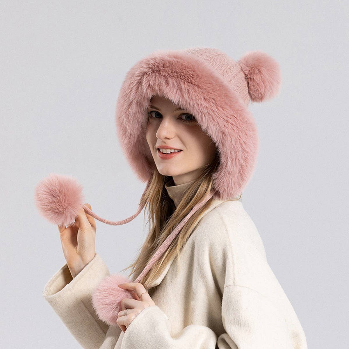 CUTE FUR BALL WARM EARMUFFS HOODIE