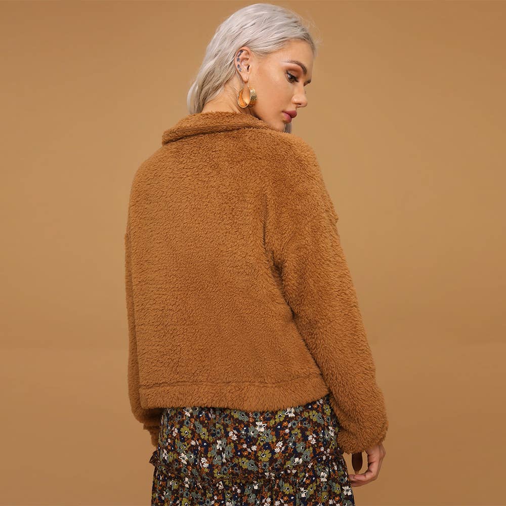 Single-breasted lapel long-sleeved furry jacket